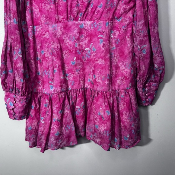 Bardot Nessa Floral-Print Pink Balloon-Sleeve Shirtdress Size 12 - Picture 10 of 16